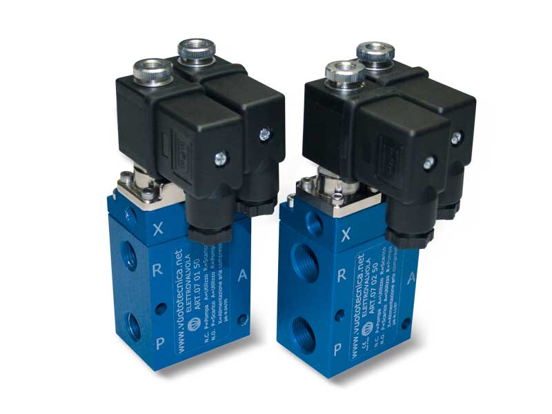 Servo-controlled 3-way vacuum solenoid valves with two electric coils