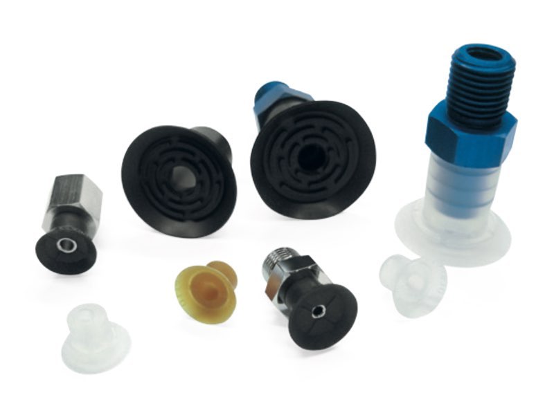 Flat round vacuum cups with vulcanised support, for clamping glass and marble