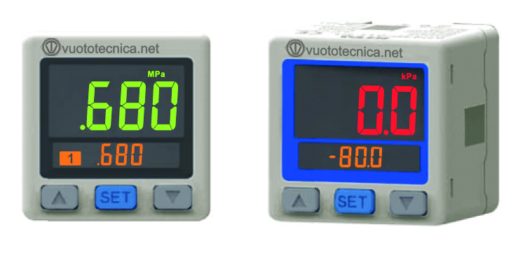 Digital vacuum and pressure switches with two-colour display